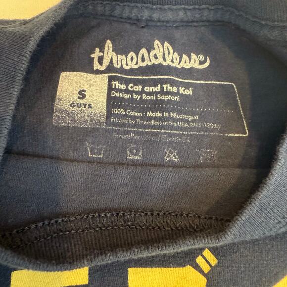 Threadless Navy Cat and Koi Asian Inspired Graphic Print Short Sleeve T Shirt - Picture 9 of 16